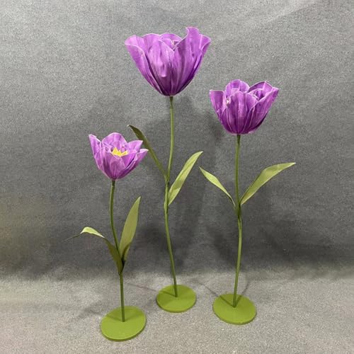 Set of 3 Giant Artificial Tulips Flowers for Decoration Wedding Reception Huge Artificial EVA Tulip Flower for Birthday Wedding Arrangements Banquet Background Decor Shop Window Display - color: Purple