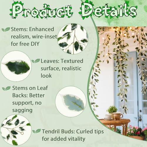 ucky Fake Vines, Eucalyptu Vines Garland, Ivy Vines, Green Artificial Wall Decor Hanging, Wedding Decoration，Flower Bouquet Decoration (2, Scindaps Vines) - color: Scindaps Vines