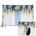 AOFOTO 7x5ft Blue White Flowers Curtain Wedding Backdrop Romantic Floral Wall Drapes Bride Groom Ladies Girls Photoshoot Background for Wedding Reception Ceremoney Birthday Cake Table Decor Banner - size: 7x5ft