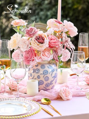 Serwalin Pink Artificial Flowers Peonies, Fake Silk Flowers Wedding Bouquet Bridal Centerpieces Flowers for Decoration, Cake Flower Home Decor - color: Dreamy Peonies, size: Square