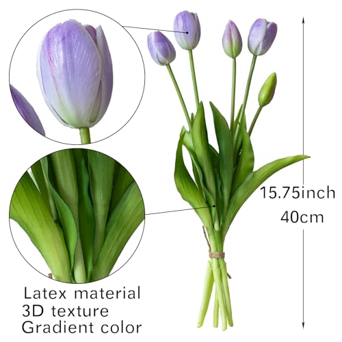 DUYONE 15Pcs Artificial Tulips Flowers, Soft Touch Realistic Latex Tulips Bouquet for Home Office Wedding Party Garden Decor, Fake Flowers for Centerpieces Dining Table Living Room Spring-B Lavender - color: B Style-15pcs Lavender(no Vase)