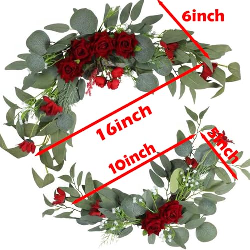 H&W 2pcs Small Size Artificial Wedding Arch Flowers for Wedding Sign, Floral Swag Dusty Decor for Reception Ceremony Backdrop Sweetheart Table （Red Rose） - color: Red Rose