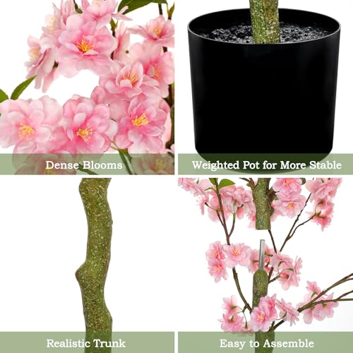3 FT Artificial Cherry Blossom Tree in Black Pot, Pink Faux Sakura Tree with Planter for Indoor Decorations, Real Touch Fake Plants Potted for Home Bedroom Living Room Entryway & Office Decor - color: Pink