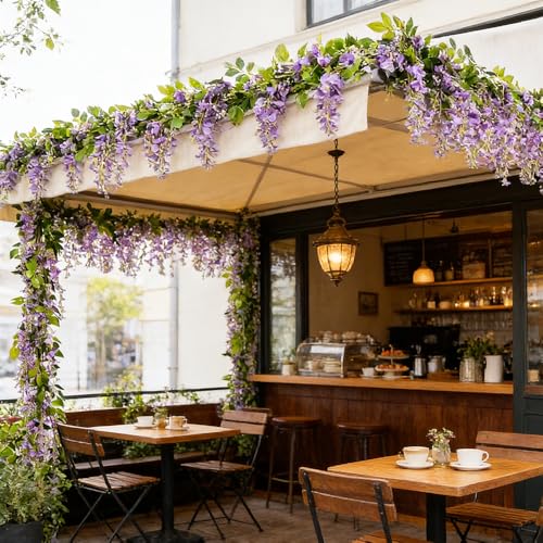 5 Pcs Purple Wisteria Garland Artificial Flower Arch Floral Garland Decor Fake Hanging Flowers for Wedding Arch - color: Purple