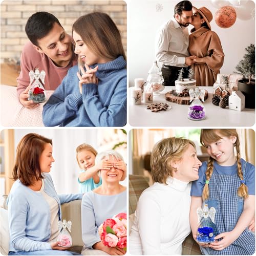 Miofula Gifts for Mom Birthday Gifts for Women, Preserved Flowers Rose in Glass Angel Figurines, Fresh Flowers for Delivery Anniversary Forever Real Roses Gifts for Mothers Grandma Her Wife Girlfriend - color: Blue