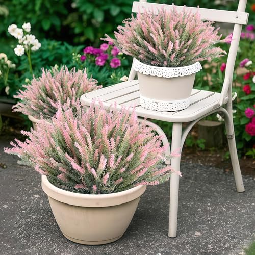 15 Bundles Artificial Lavender Outdoor Flowers Fake Plastic Flower Outside UV Resistant for Home Kitchen Garden Patio Porch Wedding Window Box Centerpieces Indoor Outdoor Decor(Pink) - color: Pink