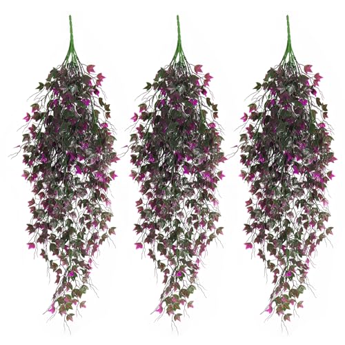 RECUTMS Artificial Hanging Plants Fake Ivy Plant Faux Plants Hanging UV Resistant Artificial Plants for Outdoor Garden Porch Decor Indoor Table Wall Room Office Decoration(Fuchsia) - color: Fuchsia, size: Hanging Ivy