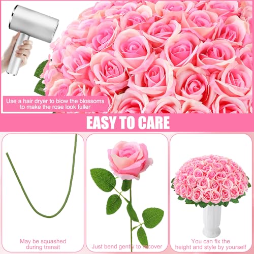 72 Pcs Artificial Roses Champagne Pink Fake Silk Roses Realistic Roses Faux Flower Indoor Wedding Home Decor, Birthday Decorations - color: Champagne Pink