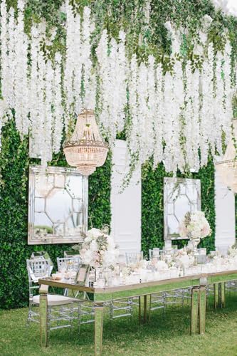 IPOPU White Wisteria Hanging Flowers Garland 6.4FT Wisteria Garland Hanging Flowers for Decoration for Wedding Arch, Backdrop, Garden Party Decor, 3 PCS (White) - color: White