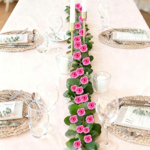 4Pcs Artificial Rose Vines Fake Flowers Garland with Green Leaves Faux Hanging Floral Plants for Home Bedroom Room Decor Aesthetic,Christmas Wedding Birthday Party Decoration (Magenta) - color: Magenta, size: 4Pcs-small rose