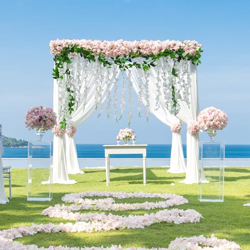 ARTKAIKE Artificial Flowers Garland for Home Decor, Fake Wisteria Vine Silk Hanging Plant Flower for Room Bathroom Wall Kitchen Bedroom Garden Outdoor Wedding Decor (4, White) - color: White