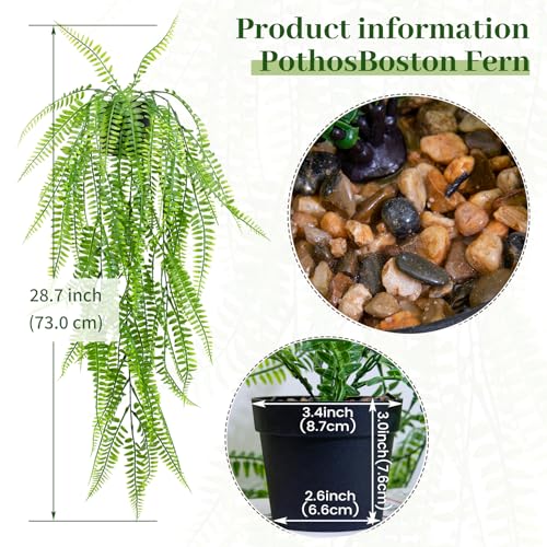 LOYWREE 2Pack Small Fake Hanging Plant with Pot, Artificial Potted Fern Plant, 28.7-in Long Faux Hanging Ferns Vine Plant for Shelf Home Office Indoor Outdoor Garden Greenery Decor (Black Pot) - color: Fern, size: 2Pack
