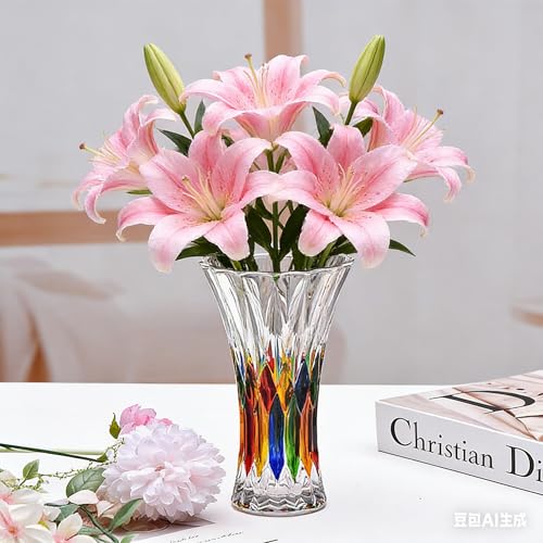 Glass Vase for Flowers Modern Vases Home Decor Unique Flower Vase for Bouquet 7.7" Centerpiece Vase Decor Room,Living Room,Library,Office,Table,Entryway,Modern Farmhouse(Crystal Clear) - color: Crystal-5