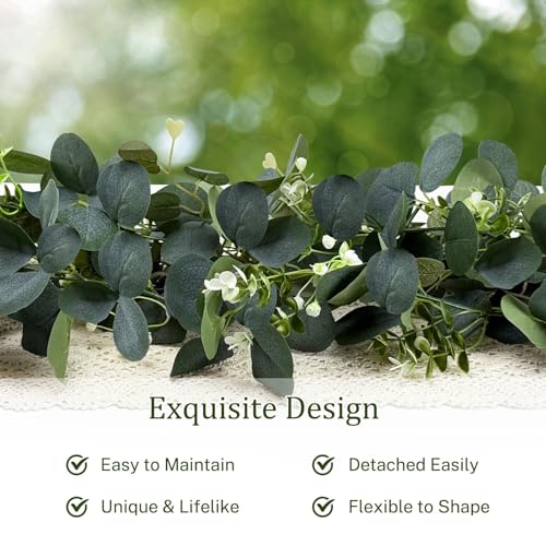 YIJXPOIN Eucalyptus Garland, 8 Packs 6FT Green Flower Garland Decor, Artificial Faux Eucalyptus Leaves Greenery Vines for Table Runner Wedding Bedroom Mantle Centerpieces Backdrop Decorations - color: 8pack