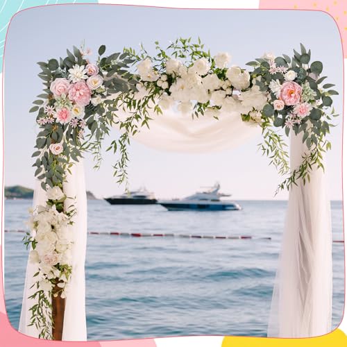 2 Pcs Wedding Arch Decorations - Reusable Artificial Hanging Flowers Floral Swag Greenery Garland for Wedding Welcome Sign Backdrop Bridal Ceremony Reception Backdrop Decoration(Green) - color: Pink+green