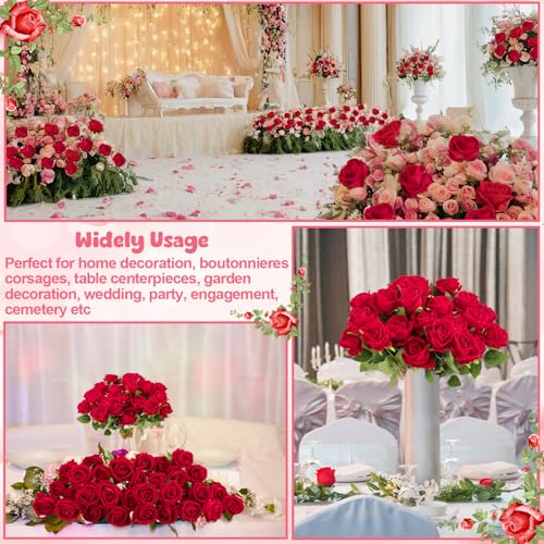 36 Pcs Velvet Silk Red Rose Bouquet Bridal Artificial Flowers,Fake Rose Long Stem Realistic Flowers Bulk for Wedding Bouquet Ball Arrangement Centerpiece Party Decor - color: Red