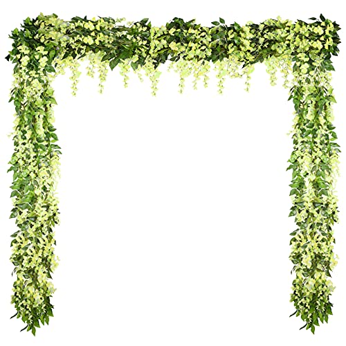Syhood 4 Pieces 26 Ft in Total Green Wisteria Garland Hanging Flowers Artificial Vine Wedding Silk Wisteria Hanging Flower for Wedding Arch Home Garden Party Outdoor Decor - color: Green