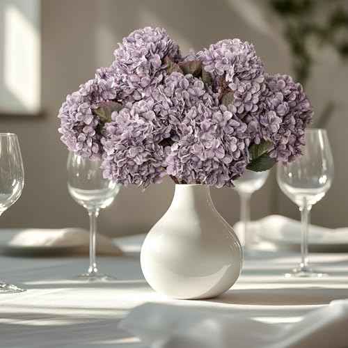 Artificial Flower Fake Silk Hydrangea Heads Bouquet With Stems Bulk for Fall Decoration Table Center Christmas Indoor Outdoor Faux Decorations Floral Realistic With Leaves Plants Craft(Grayish Purple) - color: Grayish Purple