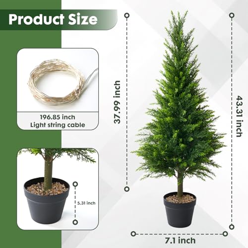 Set of 2 Artificial Cedar Topiary Christmas Trees, 4FT UV-Resistant Faux Cypress Shrubs with Planter — Tall Evergreen Decorative Plants for Outdoor and Indoor Porch, Patio, and Garden - color: 2pcs 4ft Cypress Tree