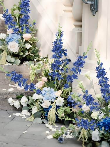 Blue Delphinium Artificial Flowers,8PCS Faux Delphinium Bulk 33.5'' Long Stem Larkspur Silk Flowers for Tall Vase Table Centerpieces Wedding Home Garden Decor(Navy Blue) - color: Navy Blue