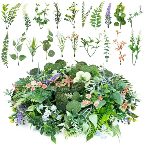 40Pcs Mini Fake Green Leaves Artificial Plants Flowers Garland Hanging for DIY Small Bouquets Baby Shower Wedding Home Party Decoration