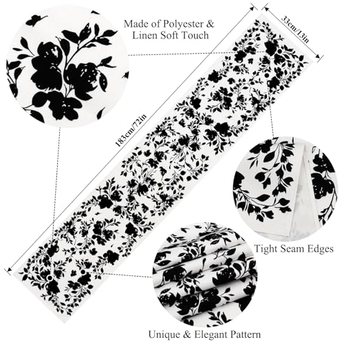 Betylifoy Black Rose Printed Table Runner Watercolor Floral Table Runner Rustic Table Runners for Kitchen Dining Table Decoration for Home Party Decor (Black Rose, 13x36inch) - color: Black Rose, size: 13x36inch