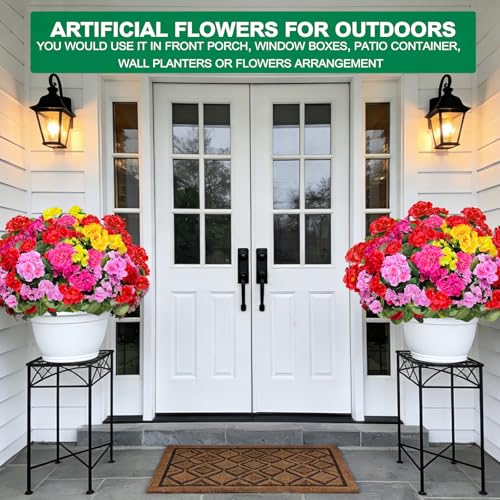 8 Bundles Artificial Geraniums Flowers for Outdoors Summer Decoration, Fake Flowers Silk Color Flowers UV Resistant No Fade Look Real Faux Plants for Porch Gardens Planter Patio Spring Cemetery Decor - color: Colors
