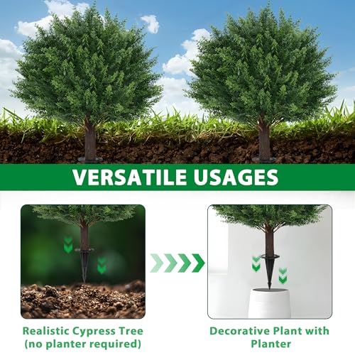 Grooy Artificial Cypress Topiary Tree with Ground Spike, Set of 2 Artificial Shrub Bushes, Fake Evergreen Tree for Porch, Artificial Plants for Outdoor Planters Indoor UV Resistant - color: Cedar Ball