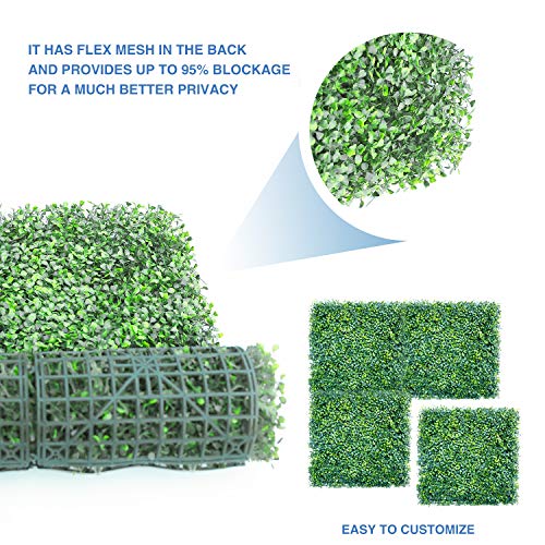 E&K 20" x 20" Artificial Plant Fence Panel Faux Leaves Grass Wall Privacy Screen Panel Decorative for Indoor Outdoor (Double Color, 6 Pcs) - color: Boxwood - Double Color