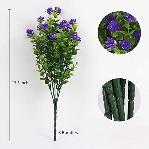 RECUTMS Artificial Flowers Outdoor Plastic 8 Branches Faux Plastic Corn-Flower Greenery Shrubs Plants Indoor Outside Hanging Planter Kitchen Home Wedding Office Garden Decor (Purple) - color: Purple, size: 8 Pcs