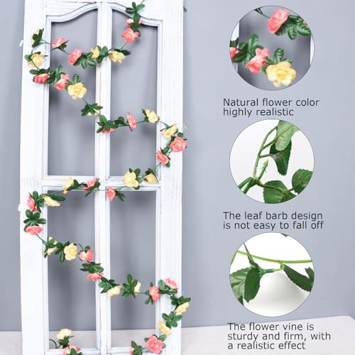 4Pcs Artificial Rose Vines Fake Flowers Garland with Green Leaves Faux Hanging Floral Plants for Home Bedroom Living Room Patio Decor,Christmas Wedding Birthday Party Decoration (Champagne) - color: Champagne, size: 4Pcs-small rose