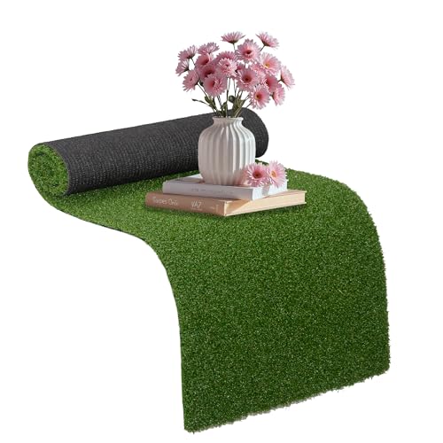Artificial Grass Indoor Outdoor Table Runner 12 x 36 Inch,Waterproof Astro Turf with Drainage Holes,Fake Turf Mat Grass Rug for Golf Themed Party,Wedding, Birthday,Home Decor,Dark Green - size: 12X36 Inches