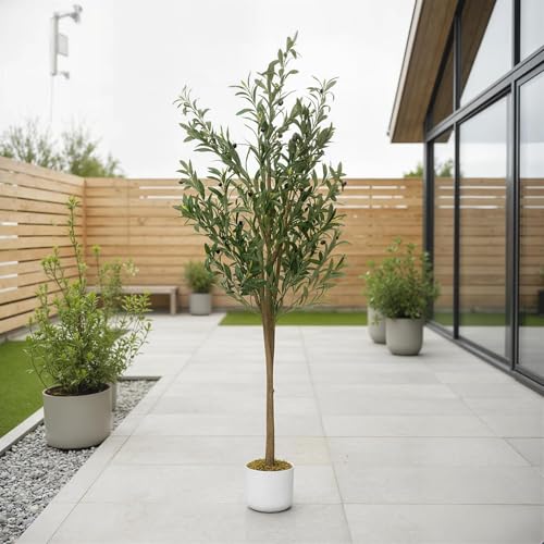 5.2FT Artificial Olive Tree with Lifelike Leaves & 34 Fruits, Potted Fake Plants for Office Home Bedroom, Artificial Plants Indoor Evergreen Faux Olive Tree for Modern Farmhouse Kitchen - size: 7in