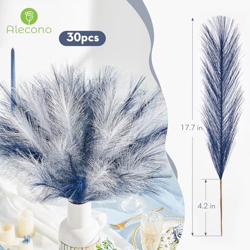 Alecono 30Pcs Pampas Grass Decor 17 inch, Blue Artificial Faux Decorations for Living Room Bathroom Decor (White, Blue, Indigo) No Vase - color: White & Blue & Indigo, size: 30pcs