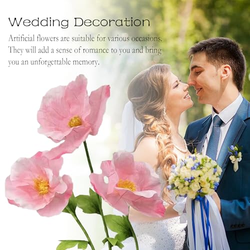 3PCS Pink Giant Artificial Flower Set Waterproof Durable No Fade Easy Care 3D Floral Decor for Home Wedding Office Garden Christmas Party Conference Centerpiece - color: Pink