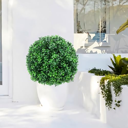Artificial Boxwood Topiary Ball Trees with Ground Spikes UV Resistant Faux Greenery Shrubs Fake Shrubs for Outdoors, Realistic Faux Plants Bushes for Garden Porch Yard Patio Decor (Green Boxwood) - color: Green Boxwood