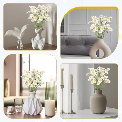 KALIONE 6Pcs Small White Daisy Flowers Artificial, 10 Inch Artificial Daisy Flowers, Vase Centerpiece Table Decorations, Fake Daisies, Wildflower Spring Flower for Wedding Party Decor