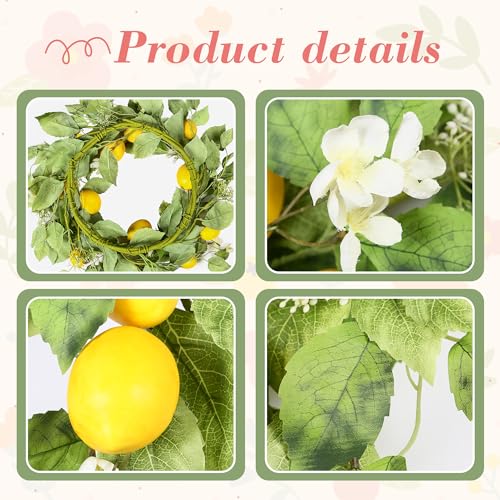 YNYLCHMX 20" Wreaths for Front Door, Artificial Floral Lemon Wreath with Green Eucalyptus Leaves, Green Foliage Wreath for Wall Window Farmhouse Party Holiday Home Decor - color: Lemon