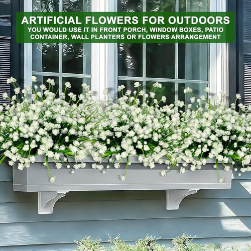 TURNMEON 20 Bundles Artificial Flowers for Outdoors,Summer Spring Grass Camellia Fake Flowers Plastic Plants,UV Resistant No Fade Faux Greenery for Gardens Porch Planter Cemetery Decor 500 Head(White) - color: White, size: 20 Bundles