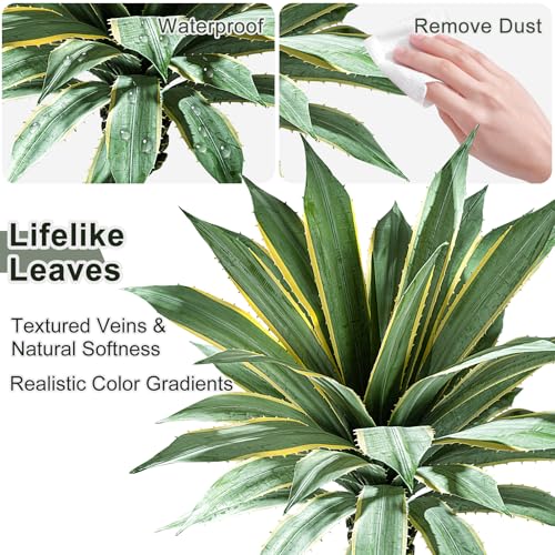 Artificial Agave Plant Potted Plants for Indoor Outdoor Fake Agave Tree in Pot Realistic Faux Tree with 42 Leaves for Home Living Room Office Garden Front Porch Patio Decor (51inch-1 Pc Potted Yellow) - size: 51inch-1 Pc Potted Yellow