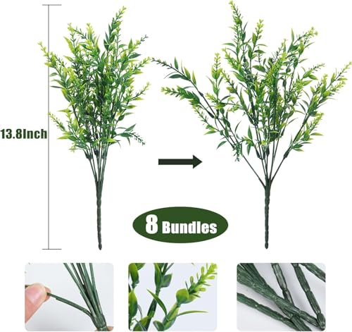 RECUTMS Fake Plants Artificial Spring Plants Outdoor Fake Flowers for Outdoor Artificial Flowers UV Resistant Artificial Plants Outside Front Porch Spring Decorations for Home(Green) - color: Green, size: 8 Bundles