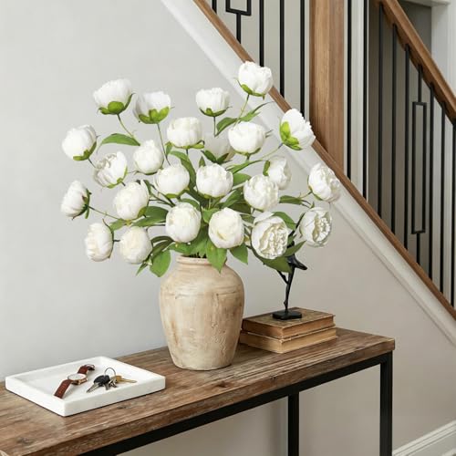 Dremisland 3 Pcs Faux Peonies Artificial Flowers 27" Faux Peony Stems Flowers White Peonies Branch for Vase Filler DIY Bouquet Centerpiece Floral Arrangements Home Wedding Bridal Showers Decor - size: 3PCS