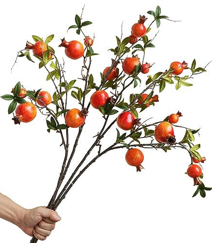 Forlaoers 4pcs 31" Orange Pomegranate Artificial Plants Fake Fruits Berry Branches Stem Fall Flowers Decorations for Living Room Dorm Decor Christmas Farmhouse Vase Arrangement Centerpiece - color: A:4 Orange