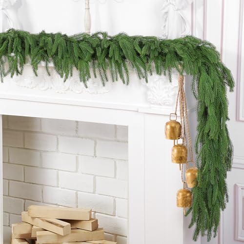 Hananona 2 Pcs 6 Ft Artificial Norfolk Pine Garlands, Real Touch Winter Pine Garland, Green Artificial Greenery Garland for Table, Mantle, Wall, Indoor, Outdoor Christmas Decorations (2, 6 FT) - size: 6 ft
