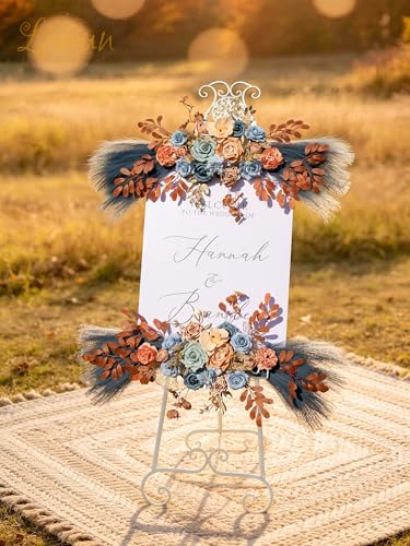 Lisuun Wedding Arch Flowers, Artificial Flowers for Decoration, Large Flower Swag for Boho Styles Wedding Ceremony Floral Decor - Pack of 2 - color: Blue Coffee Pampas