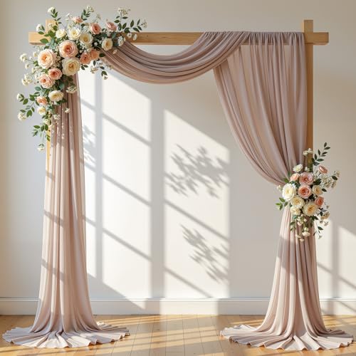 Wedding Arch Draping Fabric, 1 Panel 18FT Taupe Sheer Backdrop Curtain Chiffon Fabric Drapery Voile Scarf Draping Panels for Wedding Archway Ceremony Curtain Valance Party Decoration - color: Taupe, size: (1 Panel )6 Yards/18ft