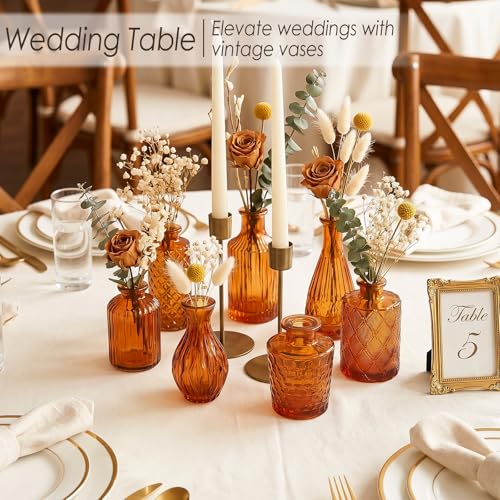 Brown Glass Bud Vases Set of 12, Mini Flower Vase for Centerpieces, Small Amber Bud Vases in Bulk for Wedding Decorations, Vintage Vase for Table, Recepetion, Home Décor - color: Amber Brown, size: 12pcs