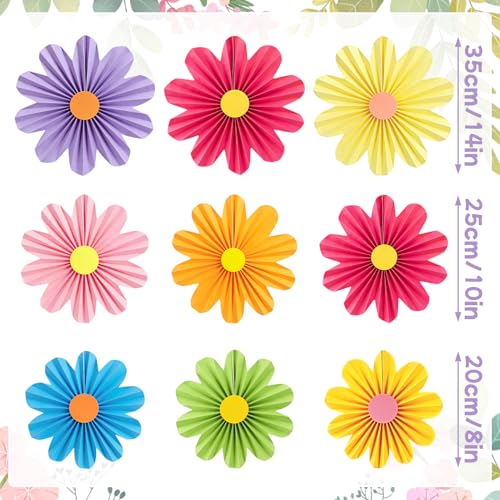 Paper Jazz Colorful Party Decorations with Daisy Paper Flower,Rainbow Birthday Decorations-9pcs Tissue Mexican Decor for Home Backdrop Garden Birthday Party Wall Hanging Fan for Spring Party - color: colorful