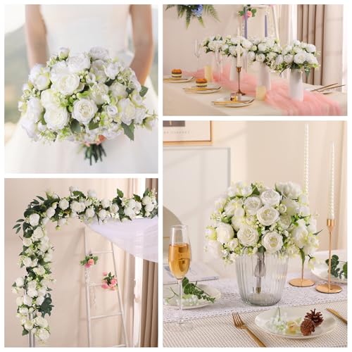 Luyue 8 Packs Peonies Artificial Flowers Vintage Faux Peony Bouquet Fake Flower for Vase Silk Floral Arrangements for Table Centerpiece Wedding Decoration Indoor Home Decor - color: White-8pcs