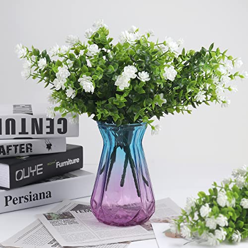 RECUTMS 12 Bundles Artificial Outdoor Plants, Artificial Greenery for Flower Arrangements Shrubs UV Resistant Faux Plastic Plants Spring Decorations for Home Front Porch Decor(White) - color: White, size: 12 Pcs